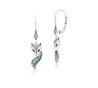 Argento Sterling Art Nouveau Marcasite, Verde & Smalto Fox Orecchini a Goccia