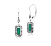 Orecchini pendenti in argento Sterling con calcedonio e marcasite rettangolari in stile Art Deco