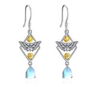 Orecchini pendenti in argento Sterling con nodo celtico irlandese a forma di cuore/luna/farfalla/libellula/ape/colibrì, idea regalo per donne e ragazze, Argento sterling, Pietra di luna