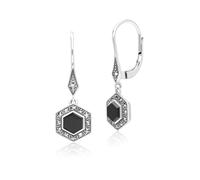 Orecchini pendenti in argento Sterling con onice esagonale e marcasite, stile Art Déco