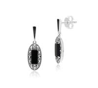 Argento Sterling Art Déco Stile Ovale Onice, Marcasite E Smalto Nero Goccia