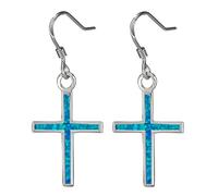 Orecchini pendenti in argento sterling con opale blu e croce
