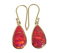 Orecchini pendenti in argento Sterling con opale di fuoco scintillante, 16 x 11 mm, set di lunetta di cabochon di pera multicolore, fatti a mano, vibranti orecchini pendenti da donna