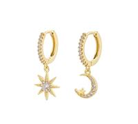 Orecchini pendenti in argento Sterling S925 con stella di luna con zirconia cubica 9 mm per donna San Valentino, Argent sterling 925 de forme ronde, Argento sterling, Zirconia cubica