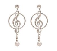 Orecchini pendenti in cristallo Treble Clef da donna, orecchini pendenti con note musicali scintillanti con accento di perla, gioielli di stile bohémien per abiti quotidiani da festa, orecchini