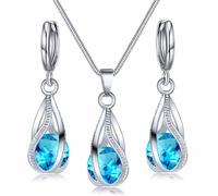 Orecchini pendenti in cristallo zircone alla moda collana due pezzi set per le donne, semplice e nicchia gioielli goccia d'acqua cavo azzurro trattamento pratico