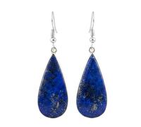 Orecchini pendenti in lapislazzuli naturale raro AA a forma di pera, colore blu, placcati in argento, 31x14 mm, stile boho, gioiello chakra fatto a mano |LK_LPE_00152