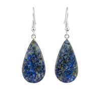 Orecchini pendenti in lapislazzuli naturale raro AA a forma di pera, colore blu, placcati in argento, 28x15 mm, stile boho, gioiello chakra fatto a mano |LK_LPE_00017