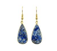 Orecchini pendenti in lapislazzuli naturale raro AA a forma di pera, colore blu, placcati oro, 24x12 mm, stile boho, gioiello chakra fatto a mano |LK_LPE_00134