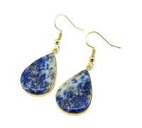 Orecchini pendenti in lapislazzuli naturale raro AA a forma di pera, colore blu, placcati oro, 24x18 mm, stile boho, gioiello chakra fatto a mano |LK_LPE_00098