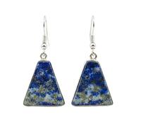 Orecchini pendenti in lapislazzuli naturale raro AA forma fantasiosa, colore blu, placcati argento, 21x20 mm, stile boho, gioiello chakra fatto a mano |LK_LPE_00156