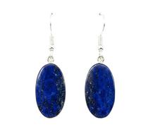 Orecchini pendenti in lapislazzuli naturale raro AA forma ovale, colore blu, placcati argento, 23x12 mm, stile boho, gioiello chakra fatto a mano |LK_LPE_00023