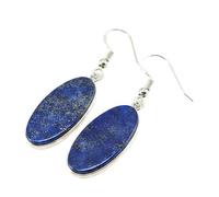 Orecchini pendenti in lapislazzuli naturale raro AA forma ovale, colore blu, placcati argento, 29x12 mm, stile boho, gioiello chakra fatto a mano |LK_LPE_00158