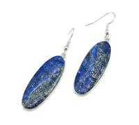 Orecchini pendenti in lapislazzuli naturale raro AA forma ovale, colore blu, placcati argento, 36x13 mm, stile boho, gioiello chakra fatto a mano |LK_LPE_00154