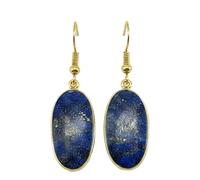 Orecchini pendenti in lapislazzuli naturale raro AA forma ovale, colore blu, placcati oro, 24x13 mm, stile boho, gioiello chakra fatto a mano |LK_LPE_00143