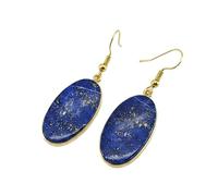 Orecchini pendenti in lapislazzuli naturale raro AA forma ovale, colore blu, placcati oro, 27x15 mm, stile boho, gioiello chakra fatto a mano |LK_LPE_00129