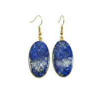 Orecchini pendenti in lapislazzuli naturale raro AA forma ovale, colore blu, placcati oro, 29x15 mm, stile boho, gioiello chakra fatto a mano |LK_LPE_00135
