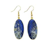 Orecchini pendenti in lapislazzuli naturale raro AA forma ovale, colore blu, placcati oro, 32x16 mm, stile boho, gioiello chakra fatto a mano |LK_LPE_00091