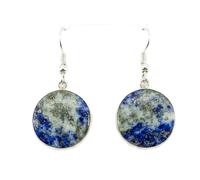 Orecchini pendenti in lapislazzuli naturale raro AA forma rotonda, colore blu, placcati argento, 19x19 mm, stile boho, gioiello chakra fatto a mano |LK_LPE_00026