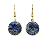 Orecchini pendenti in lapislazzuli naturale raro AA forma rotonda, colore blu, placcati oro, 18x18 mm, stile boho, gioiello chakra fatto a mano |LK_LPE_00126