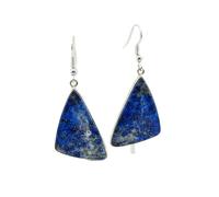 Orecchini pendenti in lapislazzuli naturale raro AA forma trillon, colore blu, placcati in argento, 31x18 mm, stile boho, gioiello chakra fatto a mano |LK_LPE_00073