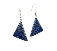 Orecchini pendenti in lapislazzuli naturale raro AA forma trillon, colore blu, placcati in argento, 33x19 mm, stile boho, gioiello chakra fatto a mano |LK_LPE_00066