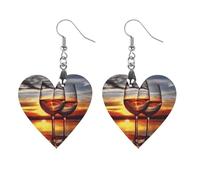 Orecchini pendenti in legno a forma di bicchiere di vino, da donna, alla moda, bohémien, fatti a mano, estivi, da spiaggia, vintage, geometrici, a forma di cuore, amore, legno, metallo, senza gemme