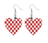 Orecchini pendenti in legno a scacchi rossi e bianchi, orecchini pendenti artigianali per donne