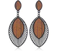 Orecchini pendenti in legno bohémien, stile vintage, con giunture geometriche, gioielli da donna e B Nice