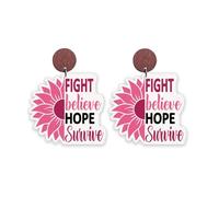 Orecchini pendenti in legno per la sensibilizzazione al cancro al seno, con nastro rosa, per combattere la speranza, regali di sostegno per sopravvissuti al cancro, Legno, Nessuna pietra preziosa