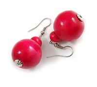 Orecchini pendenti in legno rosa intenso, lunghi 50 mm, Misura unica, Legno