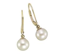 Orecchini pendenti in oro 585 giallo 2 perle coltivate d'acqua dolce 7-7,5 mm...