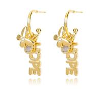 Orecchini pendenti in oro da donna, placcati in oro 14 carati, con lettera aperta, orecchini a cerchio con ciondolo a forma di farfalla, con zirconia cubica, con scritta in lingua inglese "HOPE Lucky
