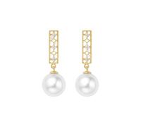 Orecchini pendenti in oro da matrimonio, eleganti orecchini da donna con perle bianche da 0,05 carati con diamante, Oro giallo 14 carati (585), Perla Diamante