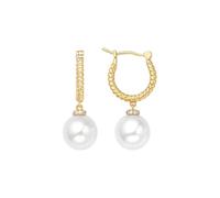 Orecchini pendenti in oro moderno, da matrimonio, con perla bianca da 0,07 carati con diamante, Oro giallo 14 carati (585), Perla Diamante