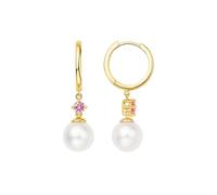 Orecchini pendenti in oro moderno, da matrimonio, con perla bianca e rosa zaffiro 0,2 carati con zaffiro rosa, Oro giallo 9 carati (375), Perla Zaffiro rosa