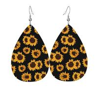 Orecchini pendenti in pelle a goccia unici alla moda con stampa di girasoli dorati