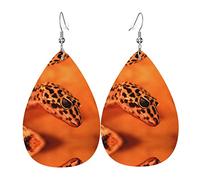 Orecchini pendenti in pelle artificiale in pvc con piccolo geco leopardato, il gancio è in materiale placcato argento 925