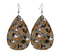 Orecchini pendenti in pelle artificiale in pvc con stampa gallo e pollo, il gancio è in materiale placcato argento 925