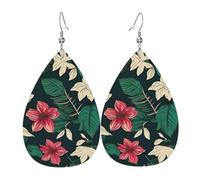 Orecchini pendenti in pelle bohémien a forma di goccia con stampa di foglie e fiori, idea regalo per occasioni come compleanni