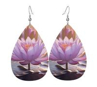 Orecchini pendenti in pelle con fiore di loto viola stampati per le donne eleganti orecchini pendenti leggeri gioielli alla moda