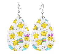 Orecchini pendenti in pelle con lacrime a goccia, sfondo bianco con stelle gialle, Natale, Halloween, donna, regalo alla moda, per feste, amici, matrimonio