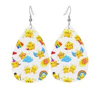 Orecchini pendenti in pelle con lacrime a goccia, sfondo bianco con stelle gialle, Natale, Halloween, donna, regalo alla moda, per feste, amici, matrimonio