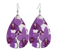 Orecchini pendenti in pelle con orchidea viola Design01, da donna, per feste di compleanno, San Valentino