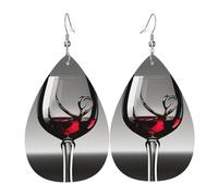 Orecchini pendenti in pelle con stampa a calice di vino, gioielli reversibili con ganci placcati in argento