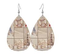 Orecchini pendenti in pelle con stampa a forma di stella marina e conchiglia, gioielli reversibili con ganci placcati in argento