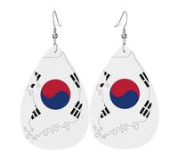 Orecchini pendenti in pelle con stampa della bandiera della Repubblica di Corea, gioielli reversibili con ganci placcati in argento