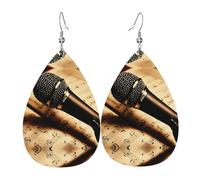 Orecchini pendenti in pelle con stampa di note musicali con microfono per le donne eleganti orecchini pendenti leggeri gioielli alla moda