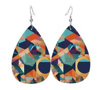 Orecchini pendenti in pelle con stampa geometrica astratta a goccia, orecchini a goccia in finta pelle, per donne, adolescenti, ragazze, regalo, taglia unica, pelle, senza pietre preziose, One Size,