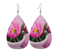 Orecchini pendenti in pelle con stampa "Spring is in the air", gioielli reversibili con ganci placcati in argento